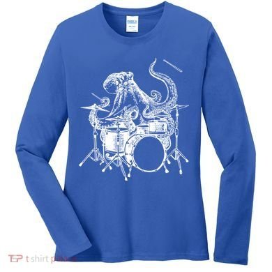 Seembo Octopus Playing Drums Drummer Drumming Musician Band Gift Women's Long Sleeve Shirt