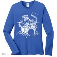 Seembo Octopus Playing Drums Drummer Drumming Musician Band Gift Women's Long Sleeve Shirt thumb 0