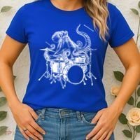 Seembo Octopus Playing Drums Drummer Drumming Musician Band Gift Women's T-Shirt thumb 2