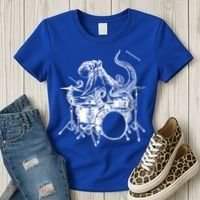 Seembo Octopus Playing Drums Drummer Drumming Musician Band Gift Women's T-Shirt thumb 3
