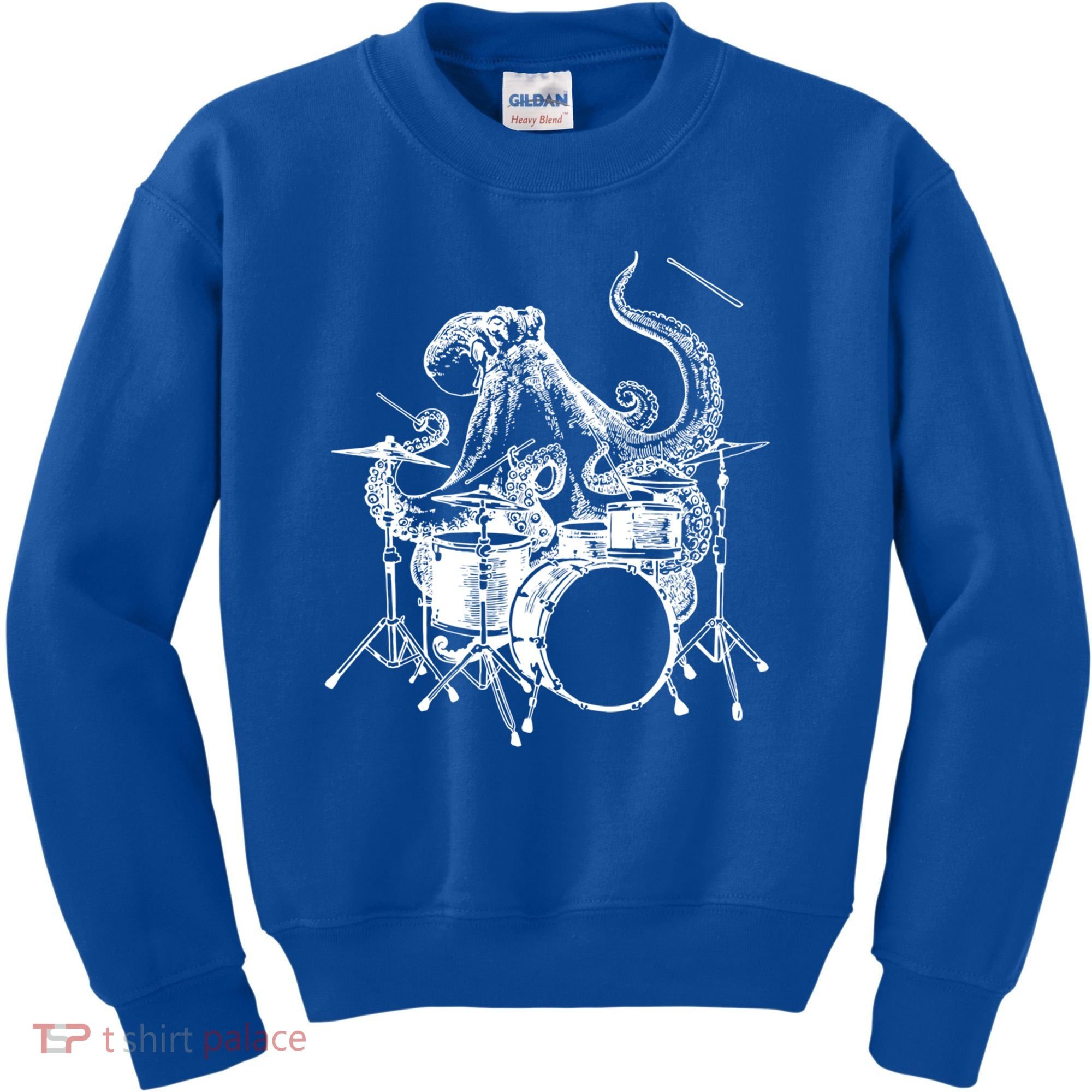 Seembo Octopus Playing Drums Drummer Drumming Musician Band Gift Kids Sweatshirt