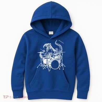 Seembo Octopus Playing Drums Drummer Drumming Musician Band Gift Kids Hoodie
