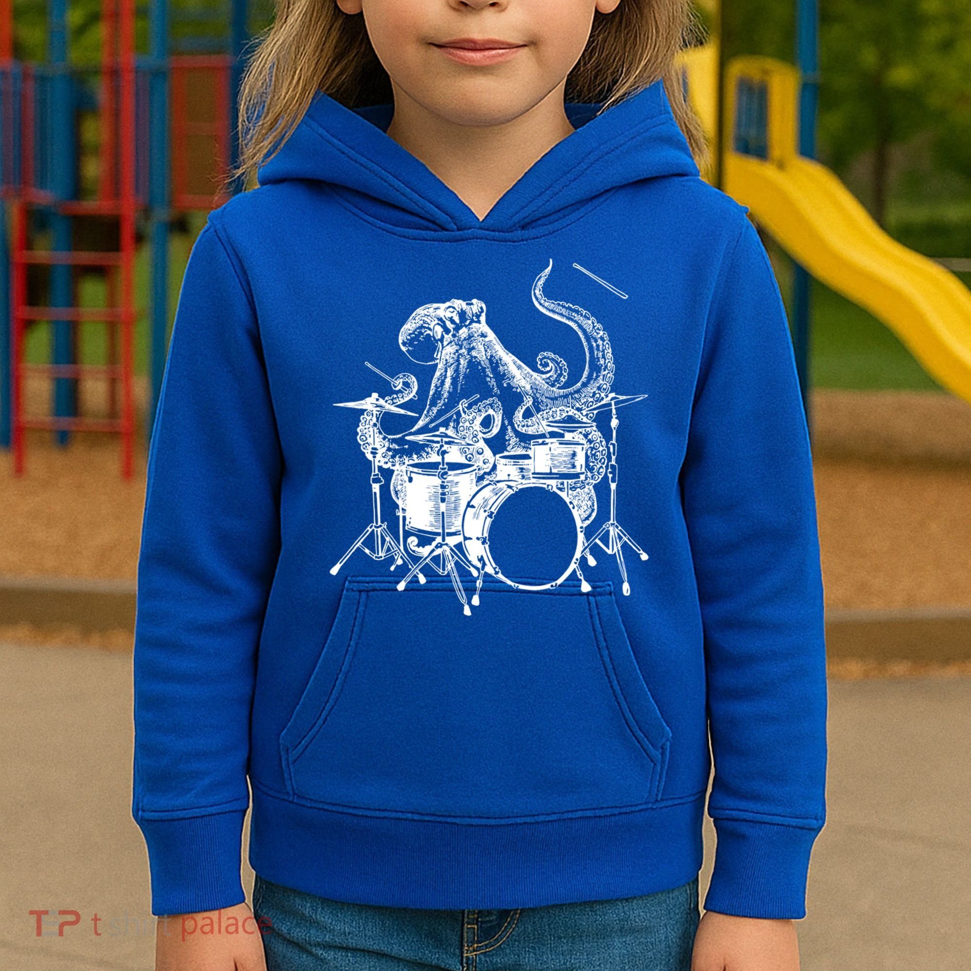 Seembo Octopus Playing Drums Drummer Drumming Musician Band Gift Kids Hoodie