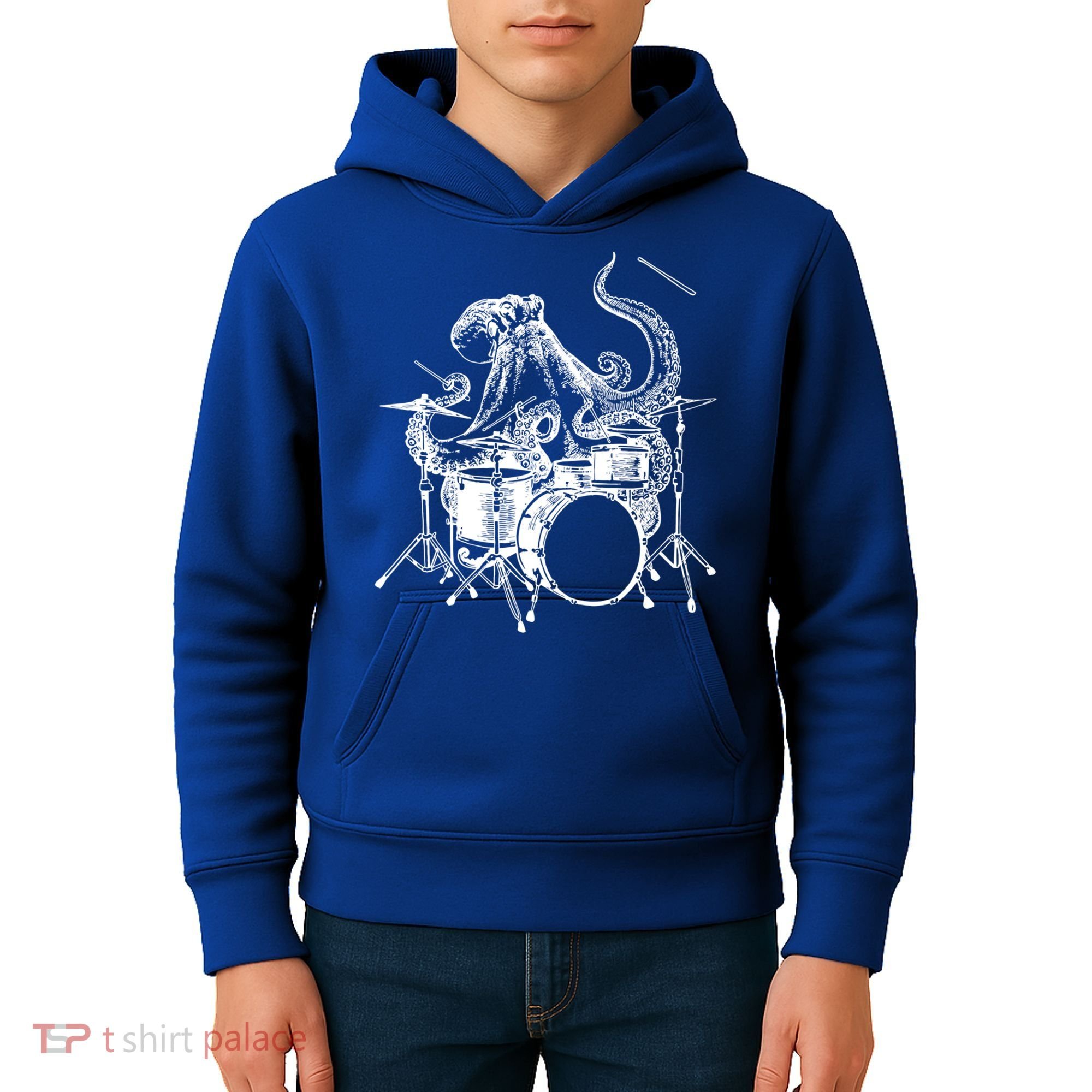 Seembo Octopus Playing Drums Drummer Drumming Musician Band Gift Kids Hoodie