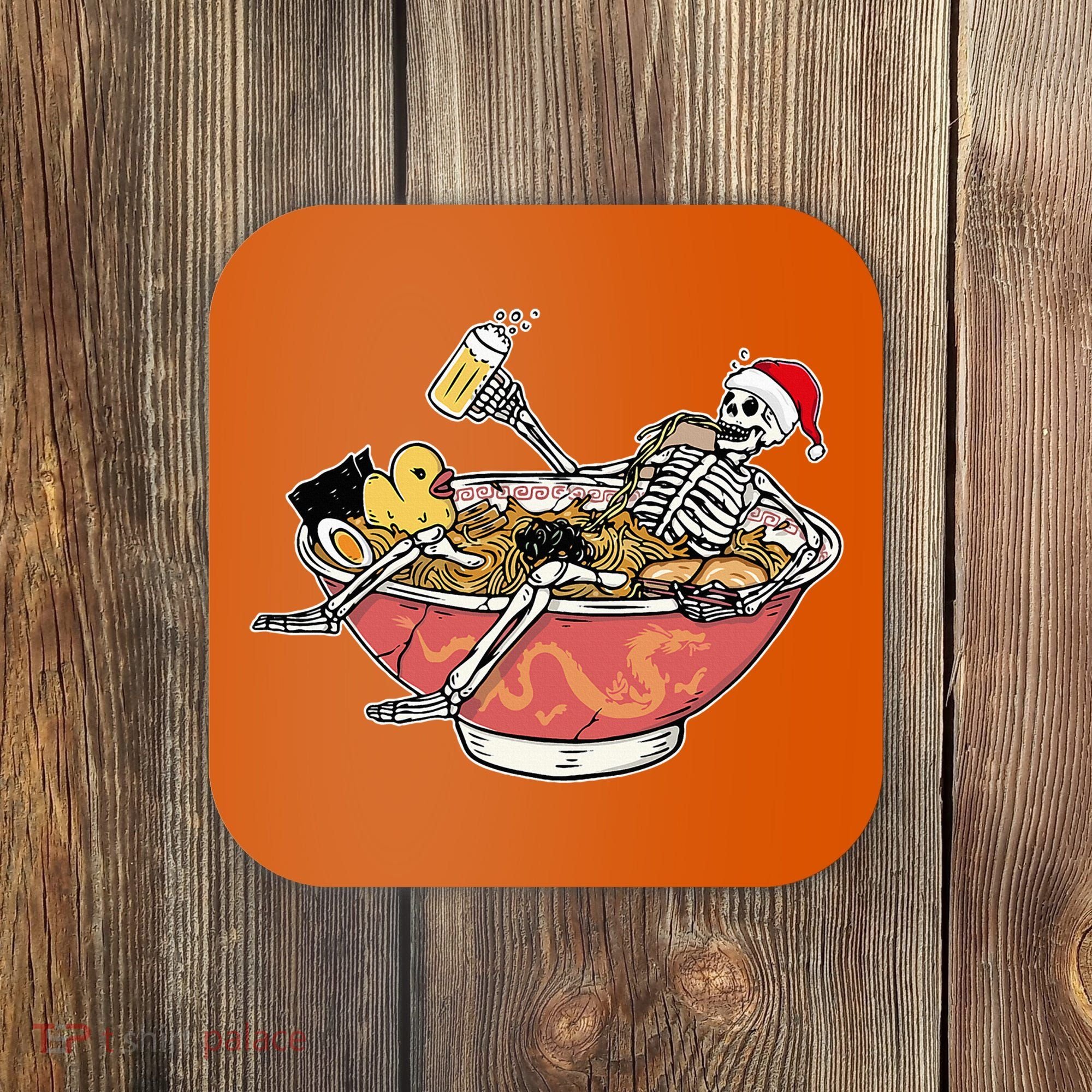 Skeleton On Ramen Christmas Pajama Cool Japanese Food XMas Coaster