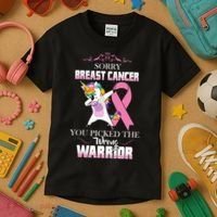 Sorry Breast Cancer You Picked The Wrong Warrior Kids T-Shirt thumb 3