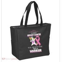 Sorry Breast Cancer You Picked The Wrong Warrior Tote Bag thumb 2