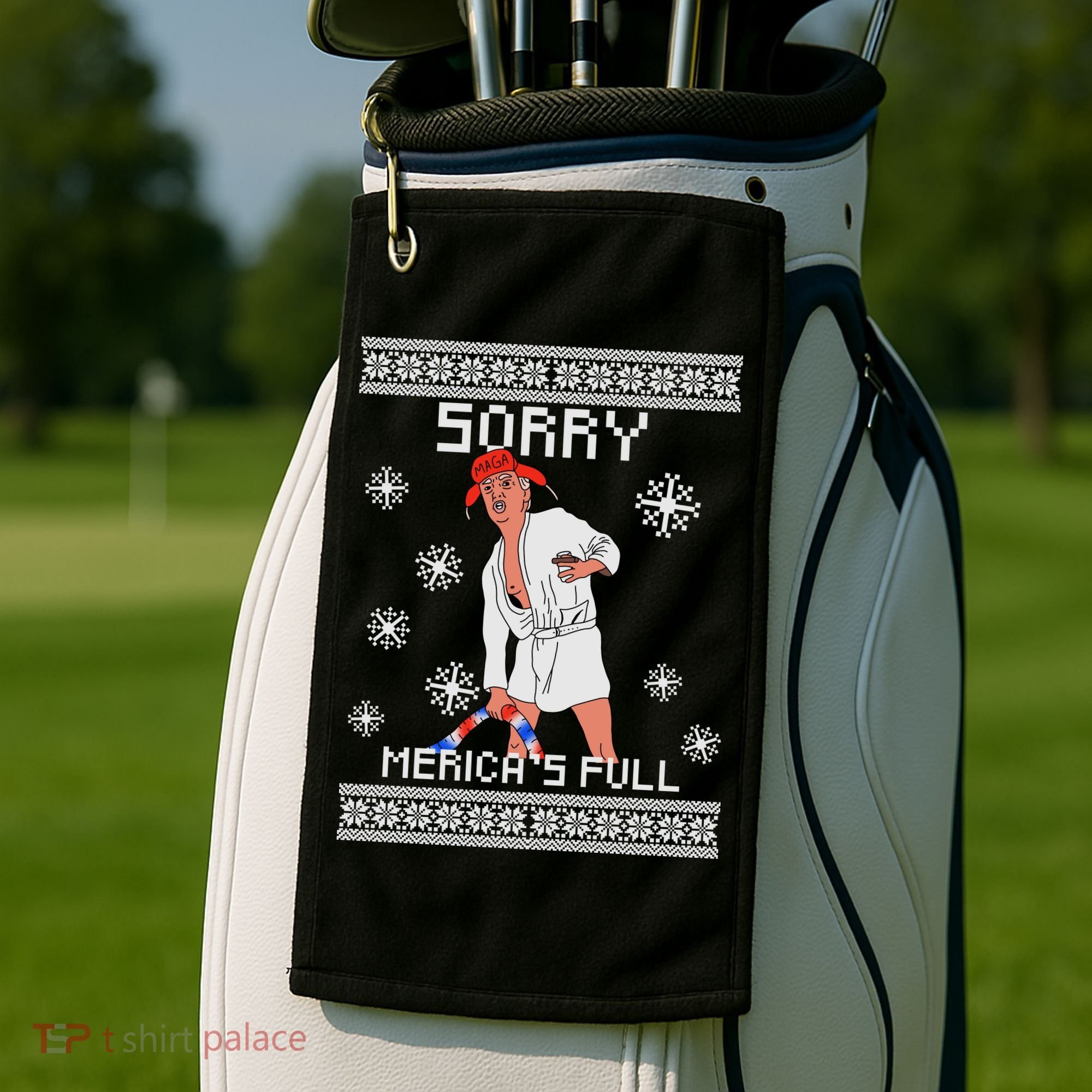 Sorry Merica's Full Trump Supporter Ugly Christmas Golf Towel
