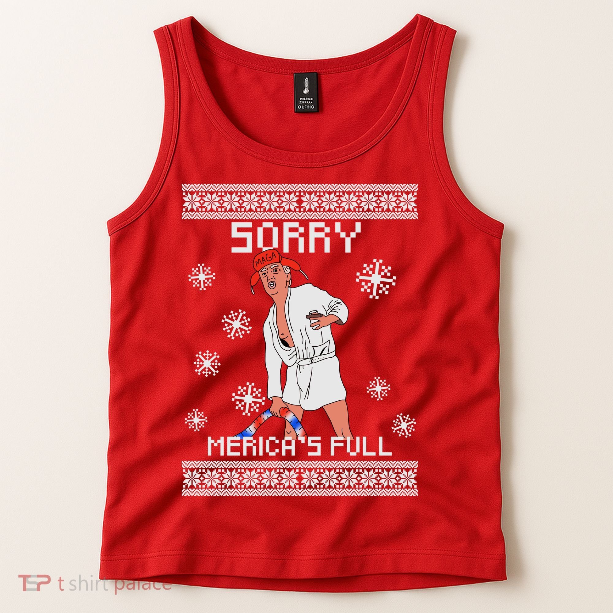 Sorry Merica's Full Trump Supporter Ugly Christmas Tank Top