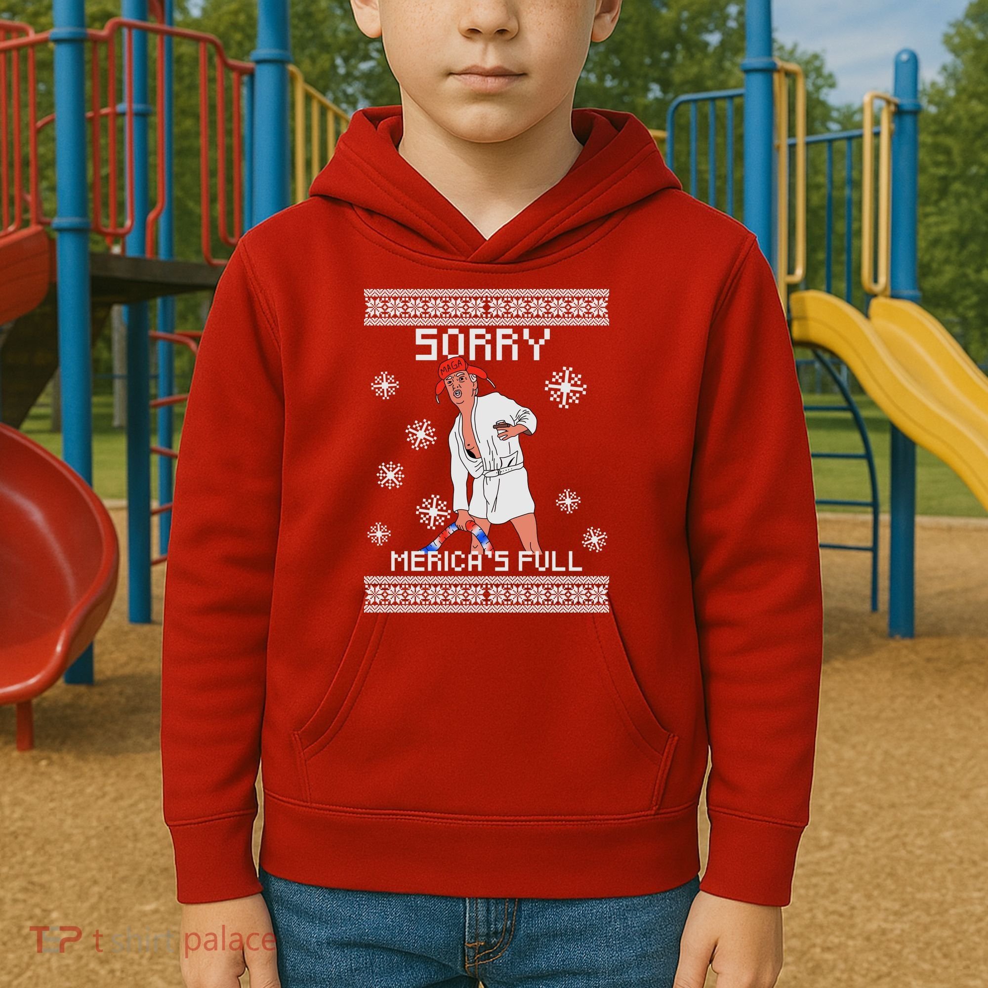 Sorry Merica's Full Trump Supporter Ugly Christmas Kids Hoodie