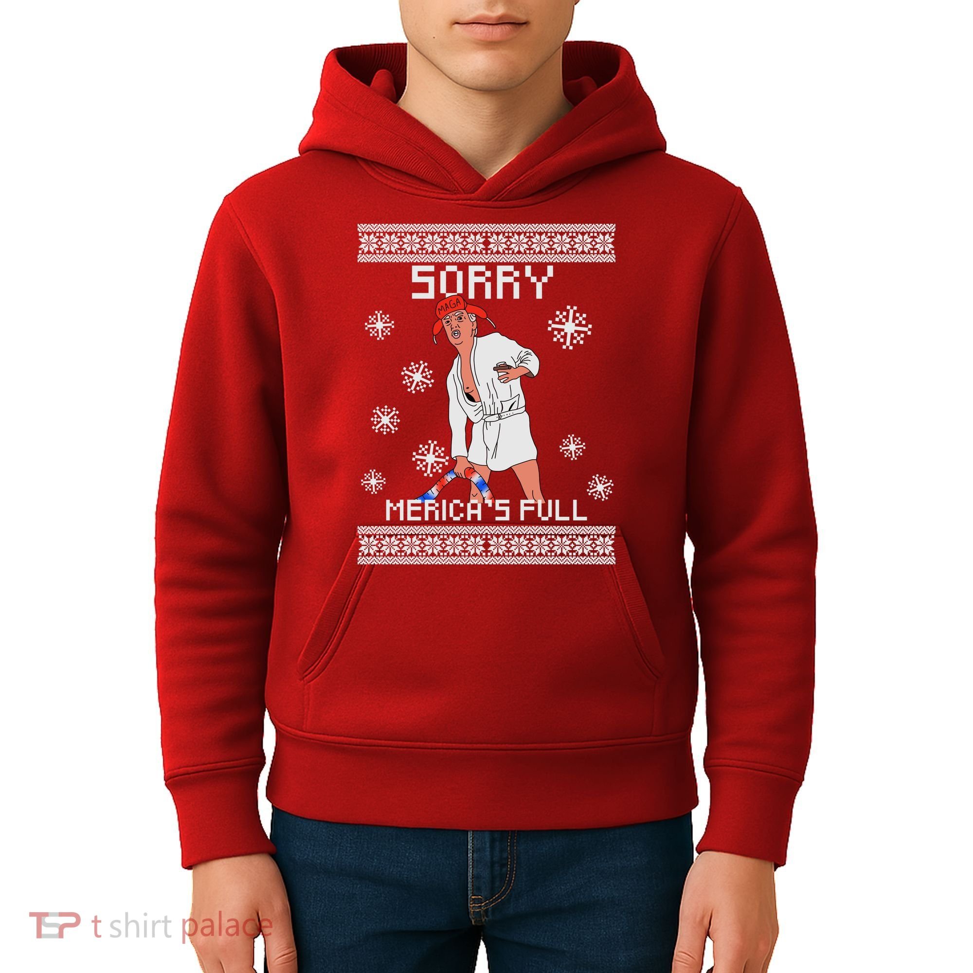 Sorry Merica's Full Trump Supporter Ugly Christmas Kids Hoodie
