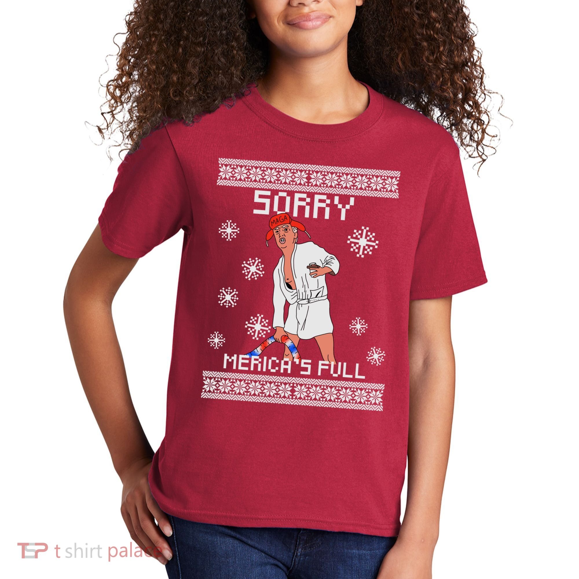 Sorry Merica's Full Trump Supporter Ugly Christmas Kids T-Shirt