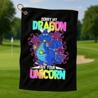 Sorry My Dragon Ate Your Unicorn Golf Towel thumb 1