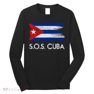 SOS Cuba Distressed Flag Long Sleeve Shirt