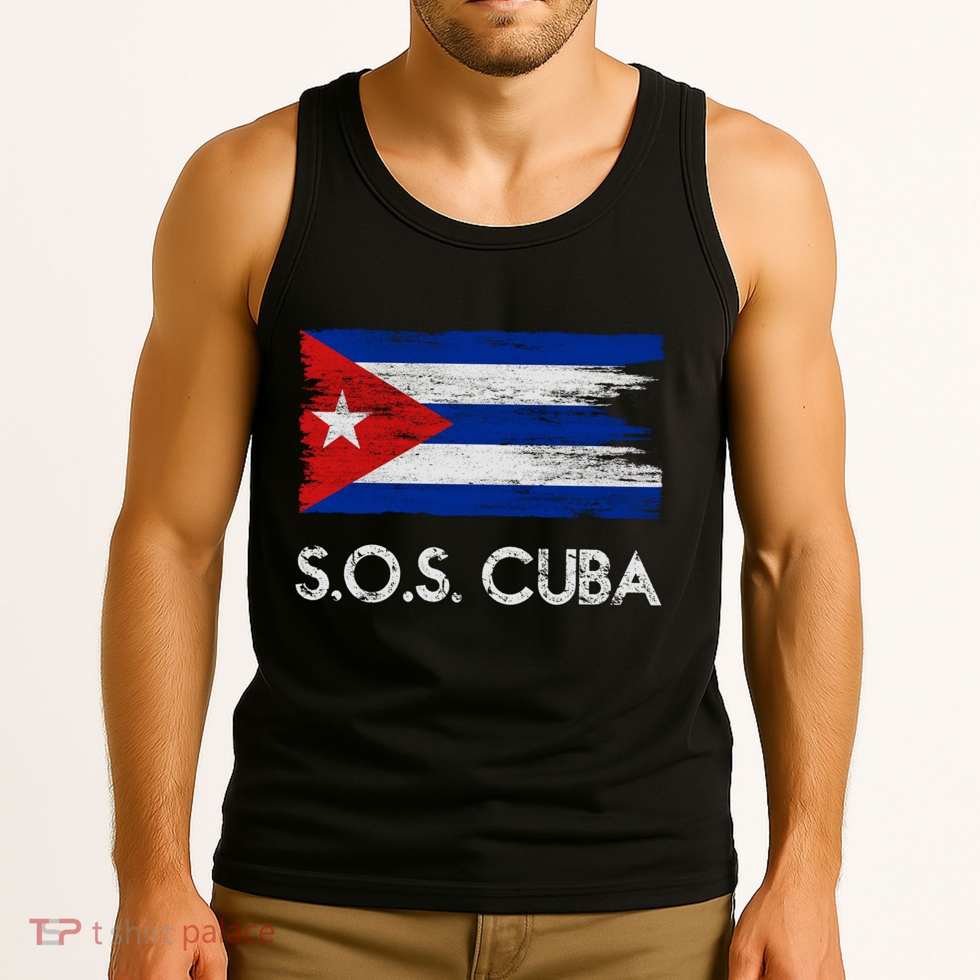 SOS Cuba Distressed Flag Tank Top