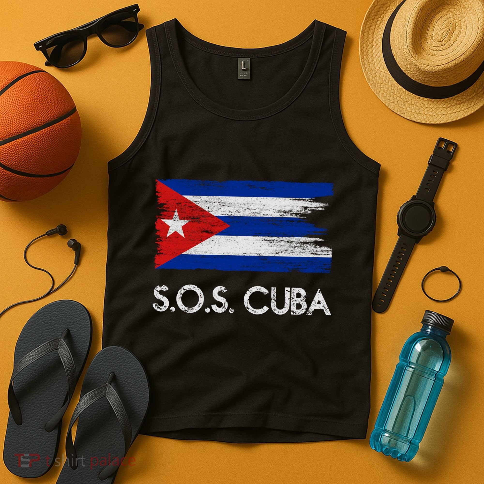SOS Cuba Distressed Flag Tank Top