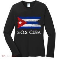 SOS Cuba Distressed Flag Women's Long Sleeve Shirt thumb 0