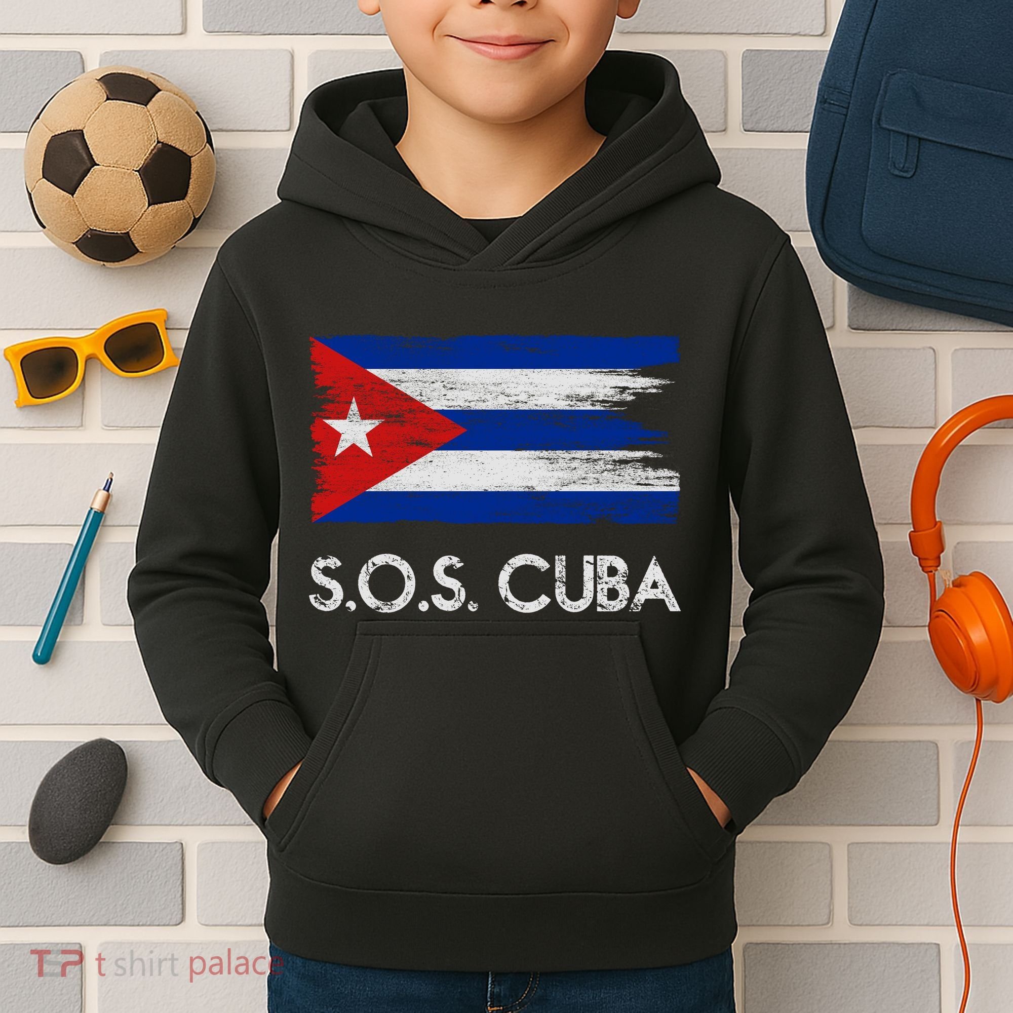 SOS Cuba Distressed Flag Kids Hoodie