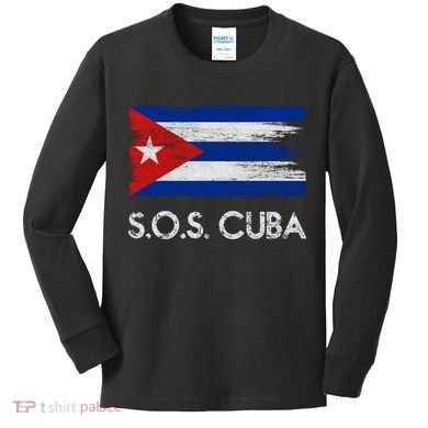 SOS Cuba Distressed Flag Kids Long Sleeve Shirt