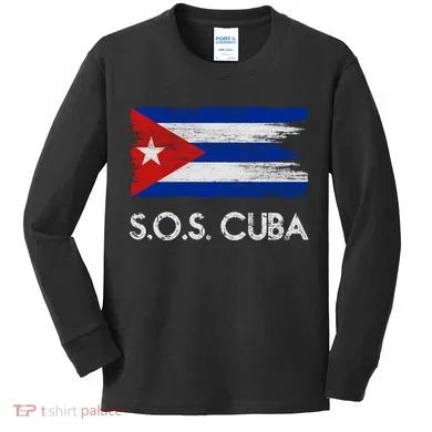 SOS Cuba Distressed Flag Kids Long Sleeve Shirt