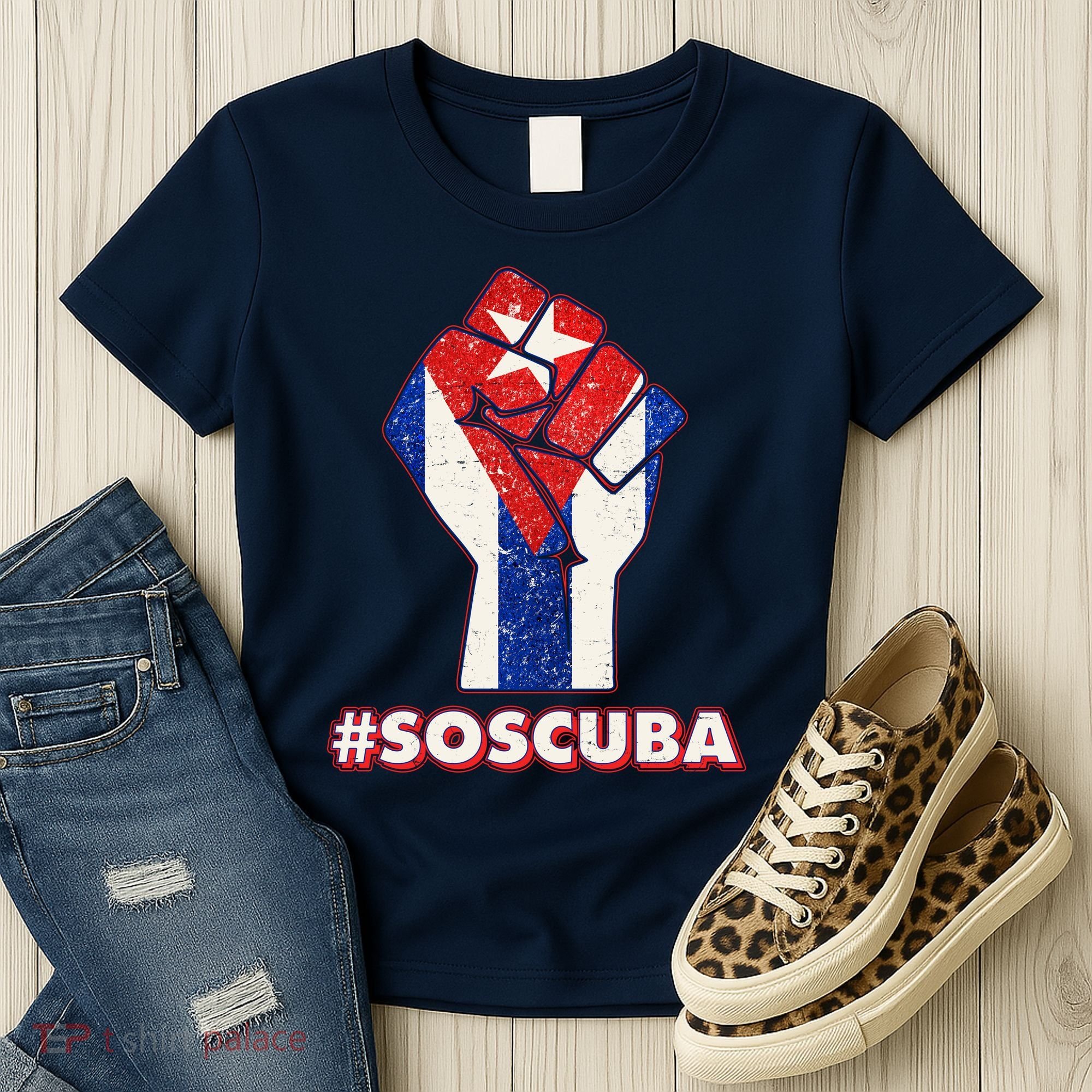 SOS Cuba Protest Fist Flag #SOSCUBA Women's T-Shirt