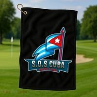 SOS Cuba Viva Cuba Libre Cubanos Bandera Cubana Golf Towel thumb 1