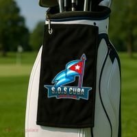 SOS Cuba Viva Cuba Libre Cubanos Bandera Cubana Golf Towel thumb 2