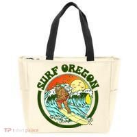 Surf Oregon! Surfing Bigfoot Funny Beach Sasquatch Surfer Shirt Tote Bag thumb 0