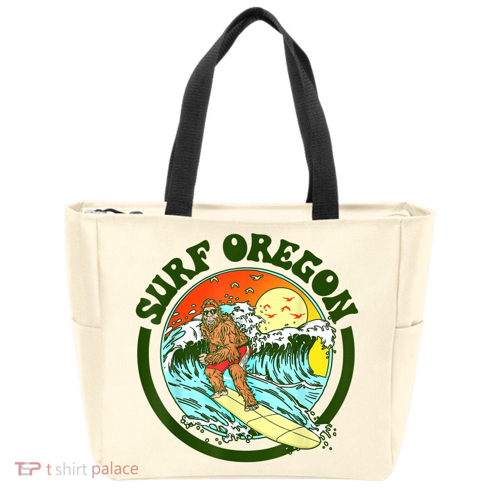 Surf Oregon! Surfing Bigfoot Funny Beach Sasquatch Surfer Shirt Tote Bag