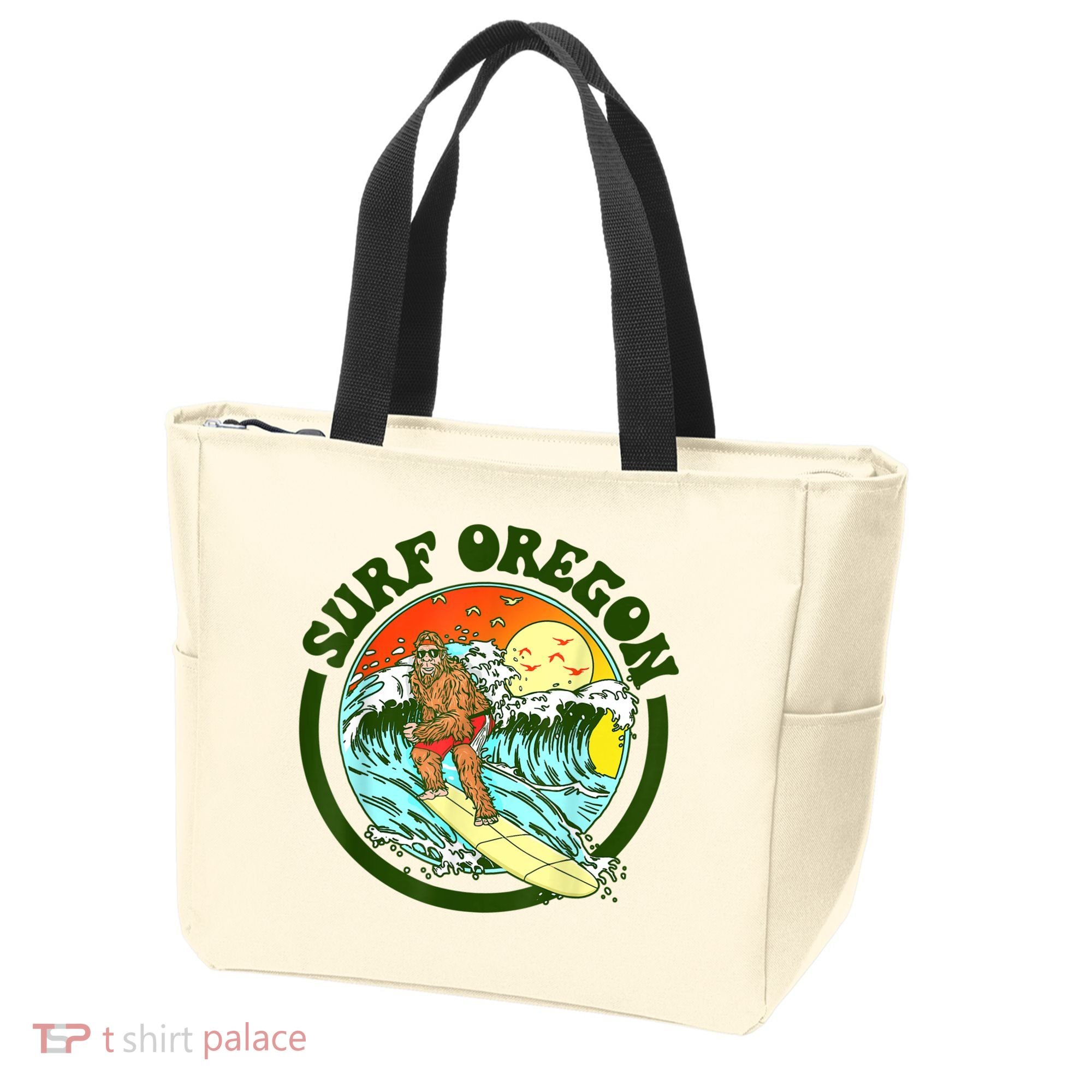 Surf Oregon! Surfing Bigfoot Funny Beach Sasquatch Surfer Shirt Tote Bag