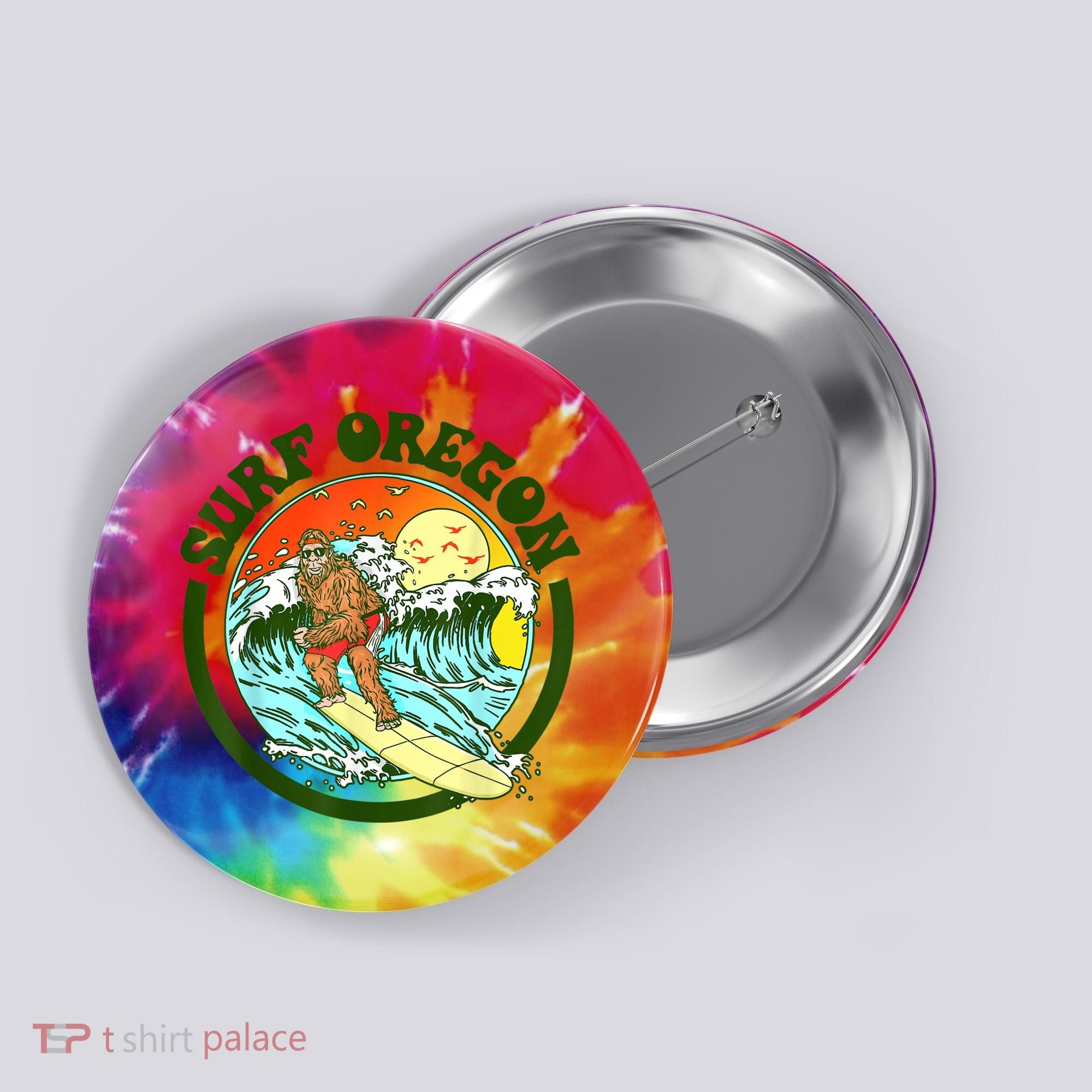 Surf Oregon! Surfing Bigfoot Funny Beach Sasquatch Surfer Shirt Button