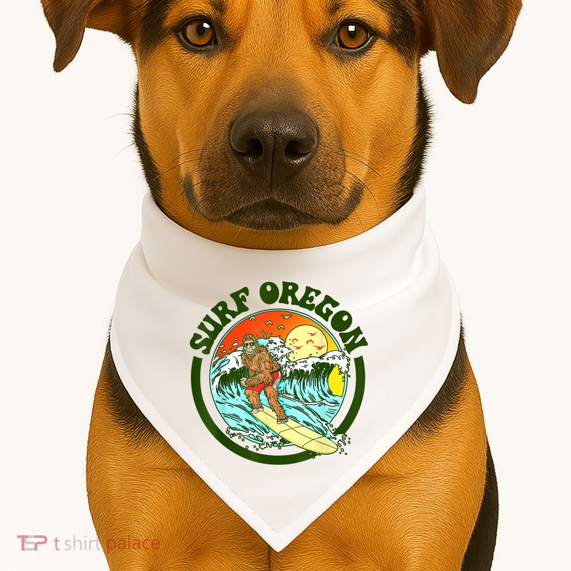 Surf Oregon! Surfing Bigfoot Funny Beach Sasquatch Surfer Shirt USA-Made Doggie Bandana