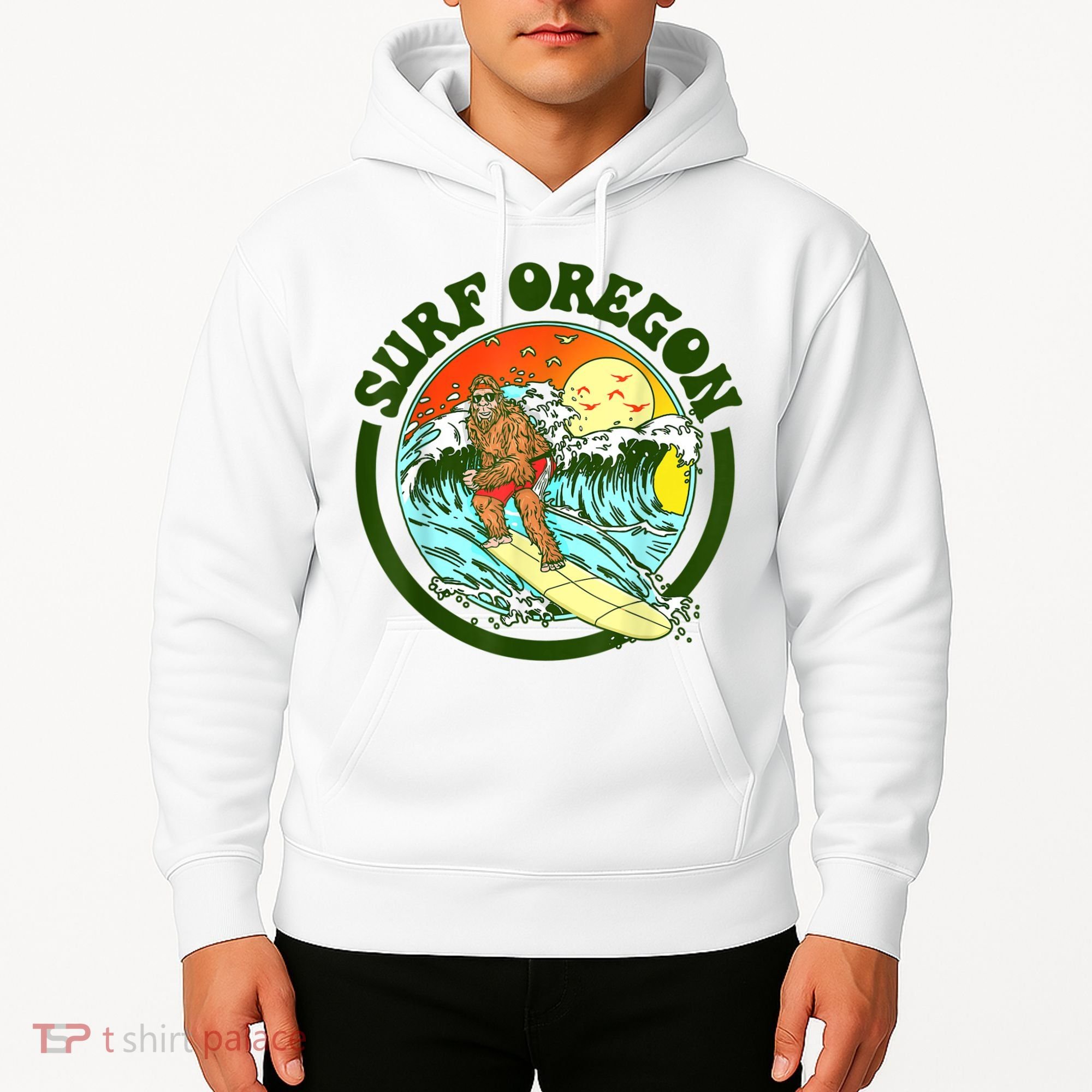 Surf Oregon! Surfing Bigfoot Funny Beach Sasquatch Surfer Shirt Hoodie