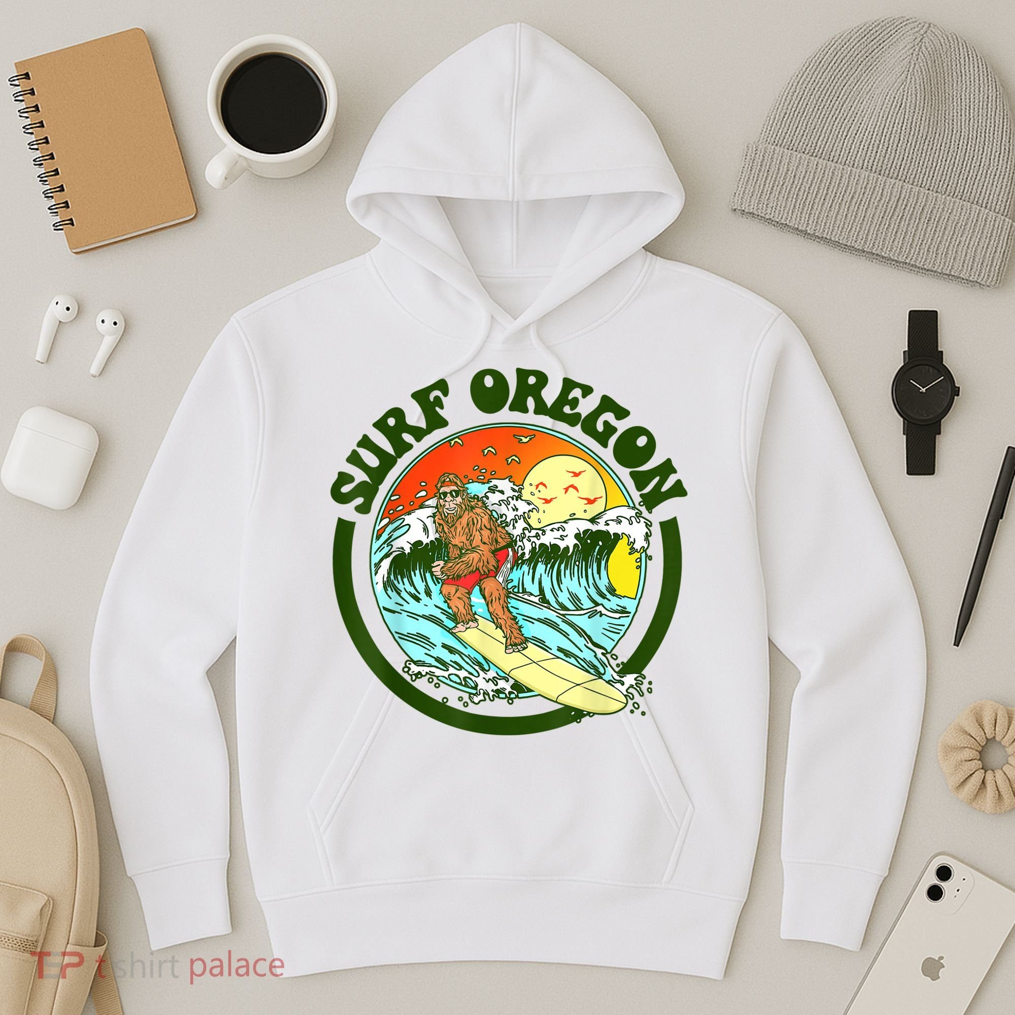 Surf Oregon! Surfing Bigfoot Funny Beach Sasquatch Surfer Shirt Hoodie