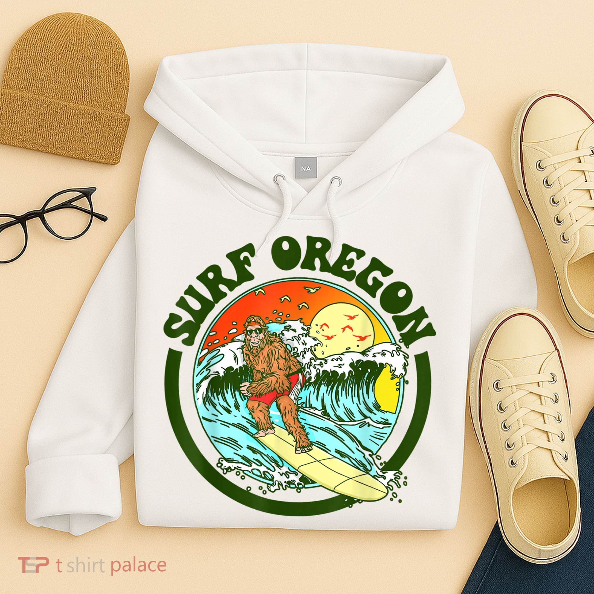 Surf Oregon! Surfing Bigfoot Funny Beach Sasquatch Surfer Shirt Hoodie