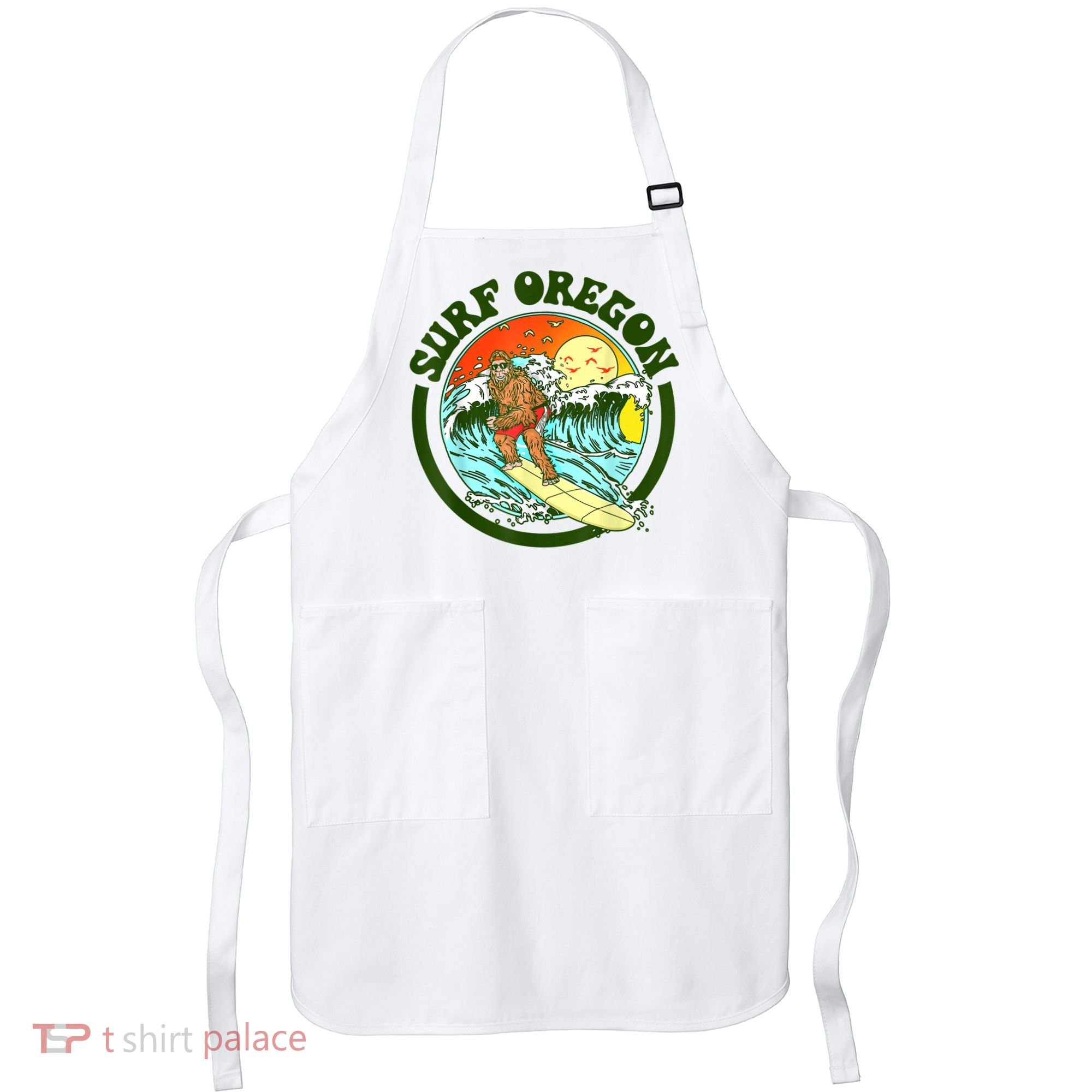 Surf Oregon! Surfing Bigfoot Funny Beach Sasquatch Surfer Shirt Apron