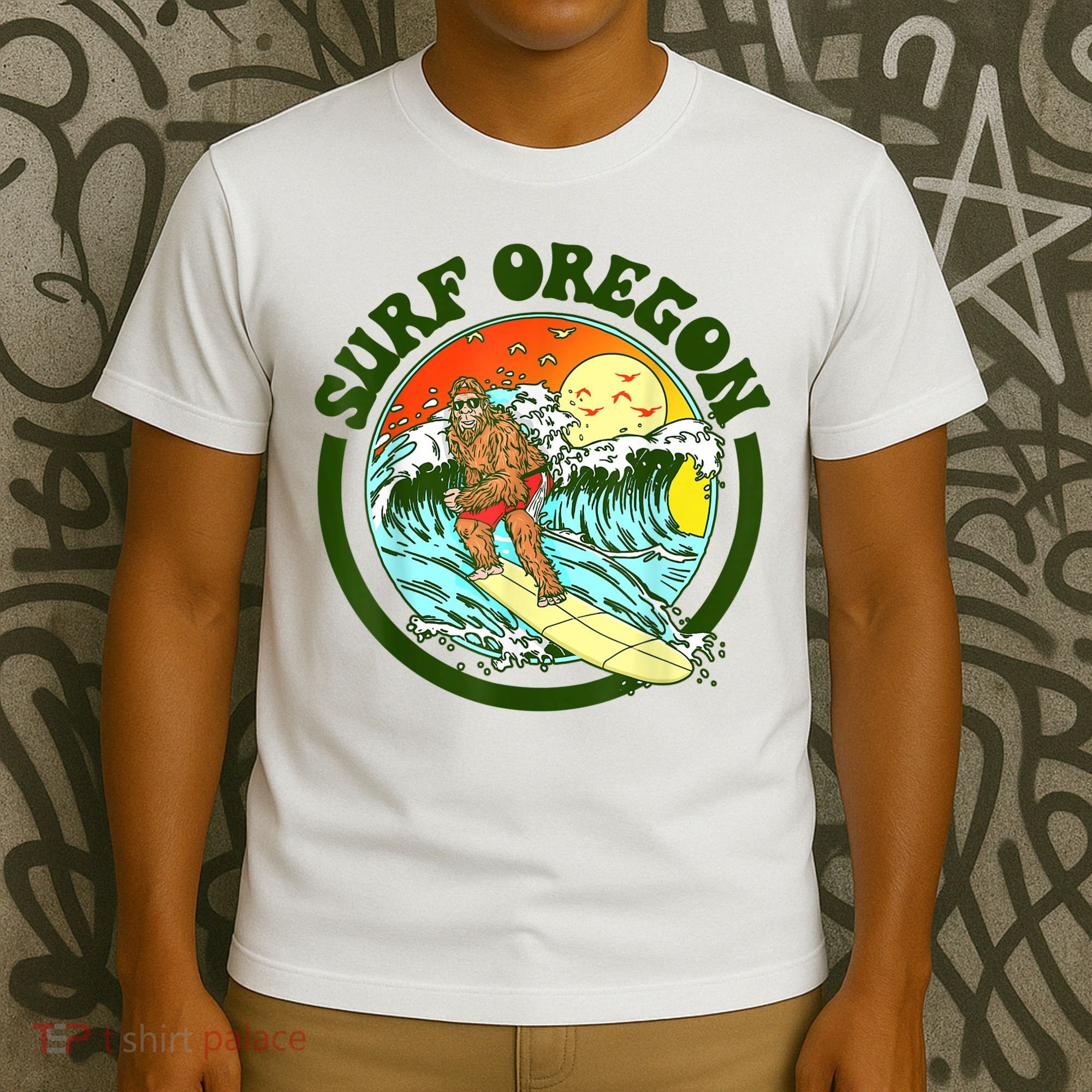 Surf Oregon! Surfing Bigfoot Funny Beach Sasquatch Surfer Shirt T-Shirt