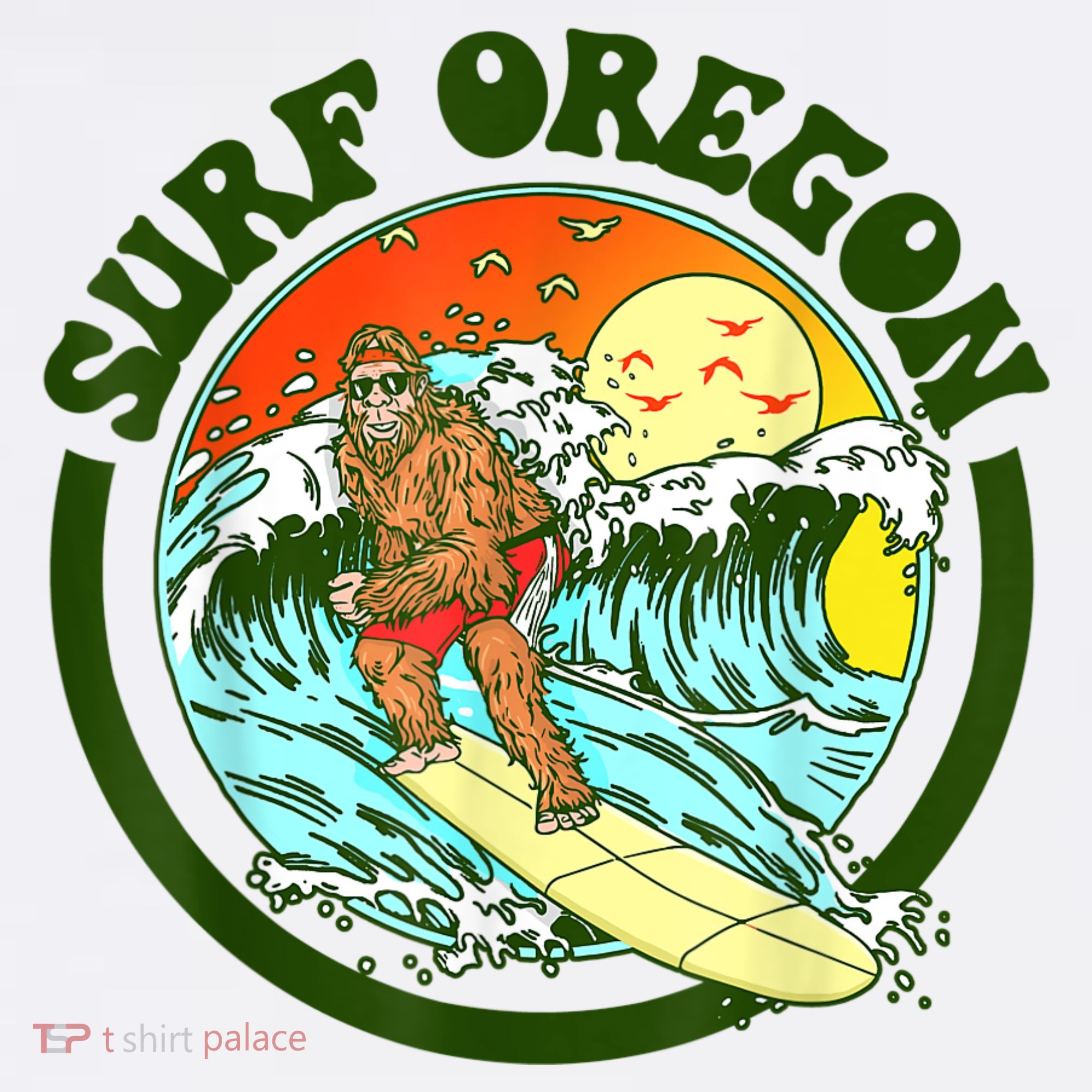 Surf Oregon! Surfing Bigfoot Funny Beach Sasquatch Surfer Shirt T-Shirt
