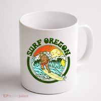 Surf Oregon! Surfing Bigfoot Funny Beach Sasquatch Surfer Shirt Coffee Mug thumb 1