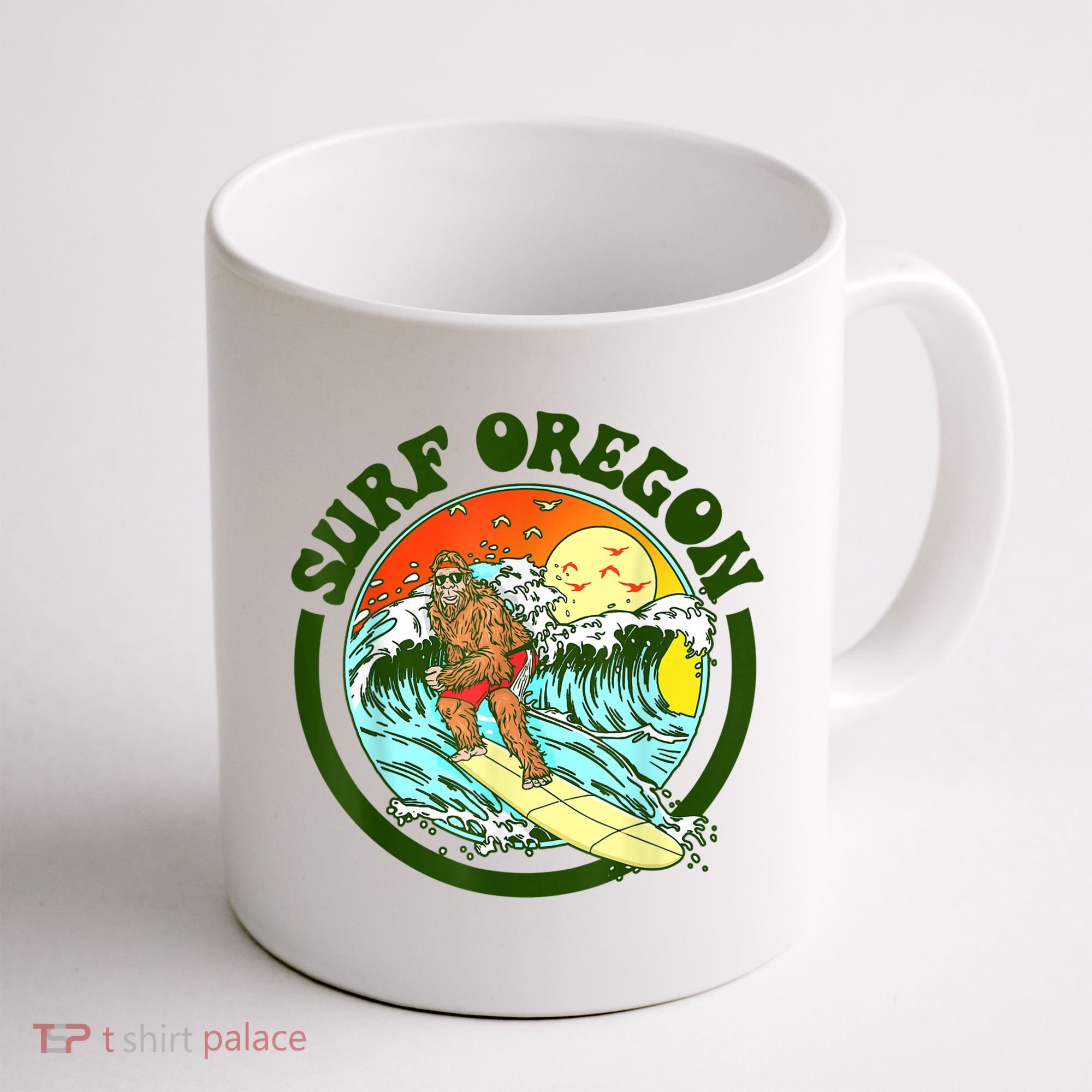 Surf Oregon! Surfing Bigfoot Funny Beach Sasquatch Surfer Shirt Coffee Mug
