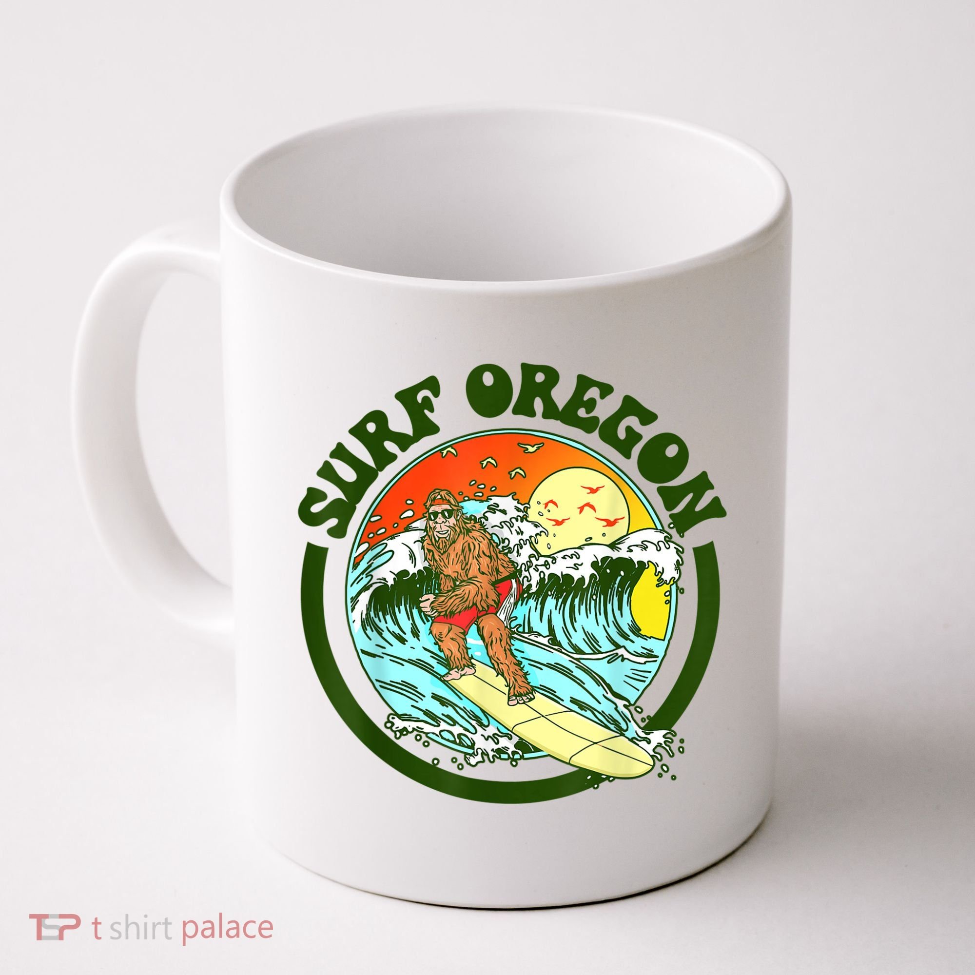 Surf Oregon! Surfing Bigfoot Funny Beach Sasquatch Surfer Shirt Coffee Mug