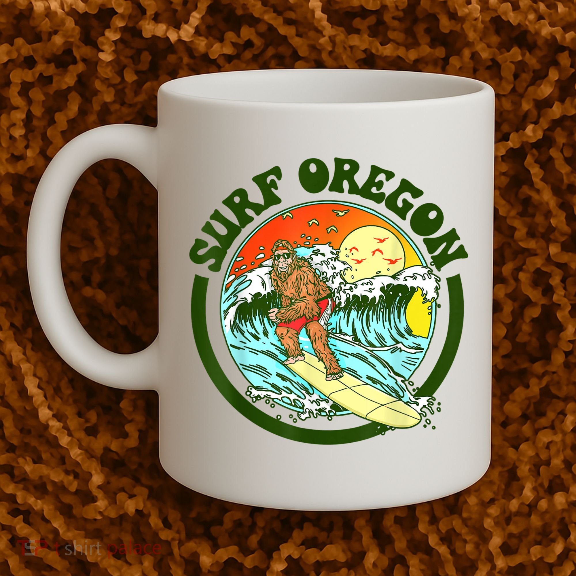 Surf Oregon! Surfing Bigfoot Funny Beach Sasquatch Surfer Shirt Coffee Mug