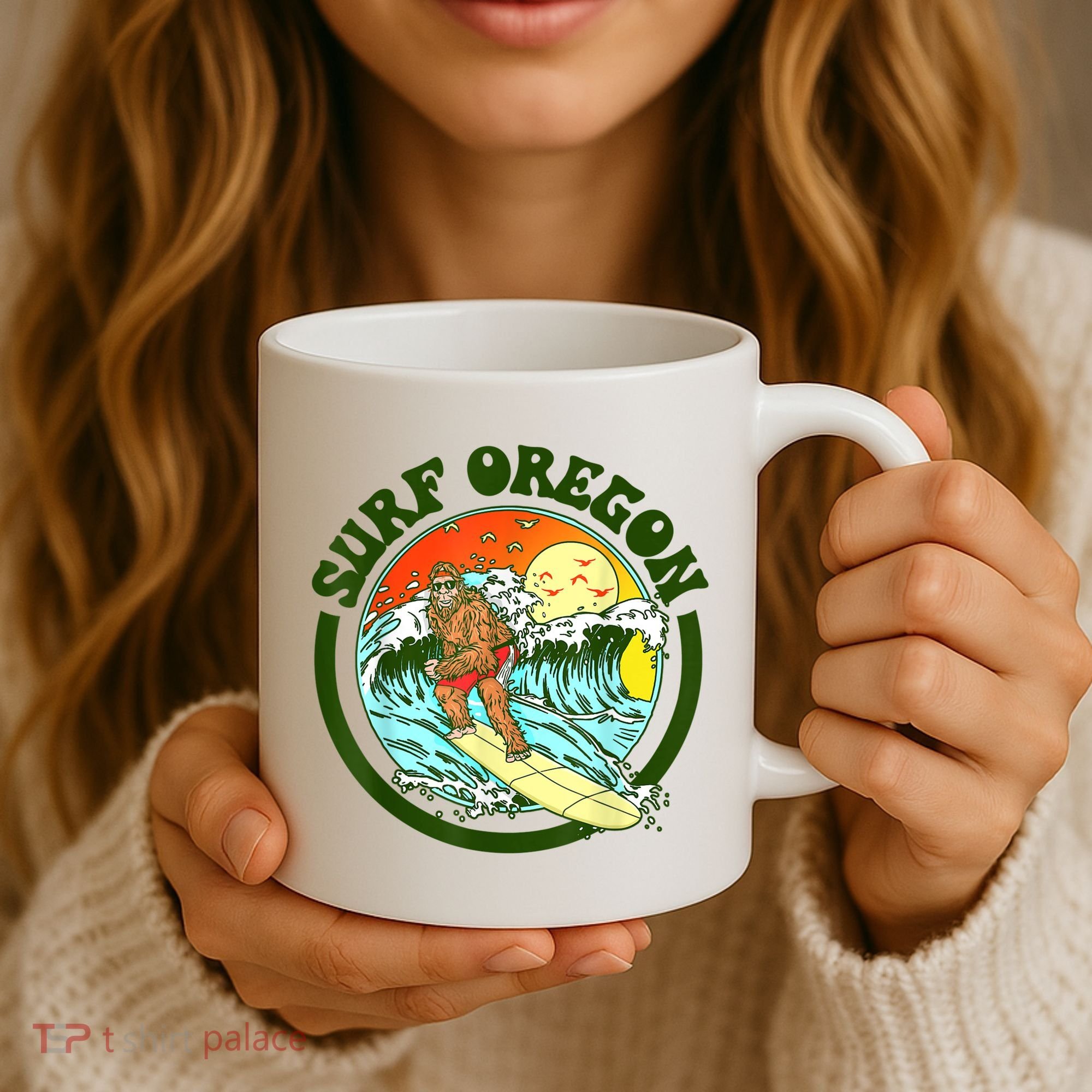Surf Oregon! Surfing Bigfoot Funny Beach Sasquatch Surfer Shirt Coffee Mug