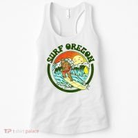 Surf Oregon! Surfing Bigfoot Funny Beach Sasquatch Surfer Shirt Women's Tank Top thumb 0
