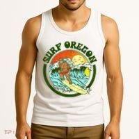 Surf Oregon! Surfing Bigfoot Funny Beach Sasquatch Surfer Shirt Tank Top thumb 3