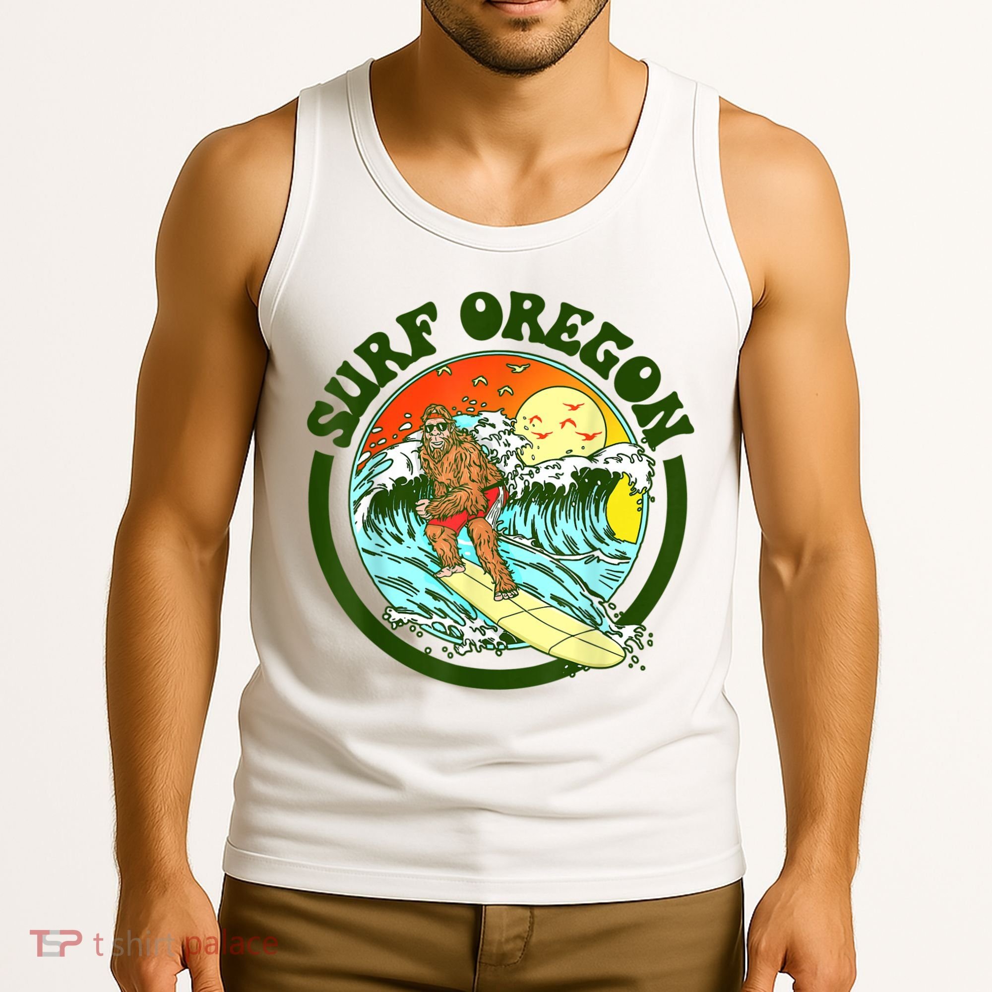 Surf Oregon! Surfing Bigfoot Funny Beach Sasquatch Surfer Shirt Tank Top