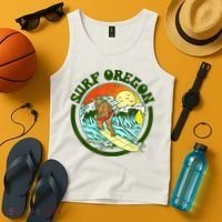 Surf Oregon! Surfing Bigfoot Funny Beach Sasquatch Surfer Shirt Tank Top thumb 4