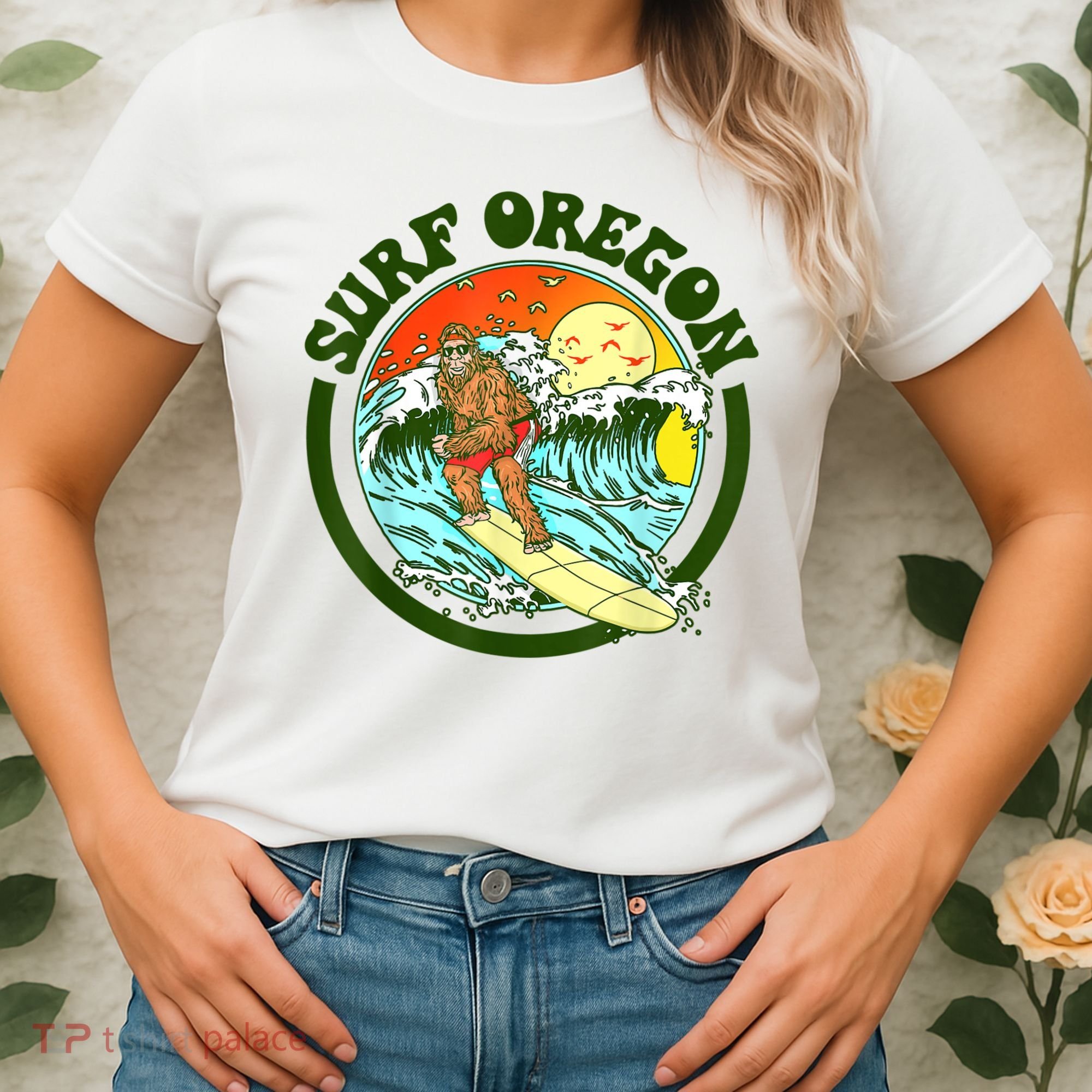 Surf Oregon! Surfing Bigfoot Funny Beach Sasquatch Surfer Shirt Women's T-Shirt