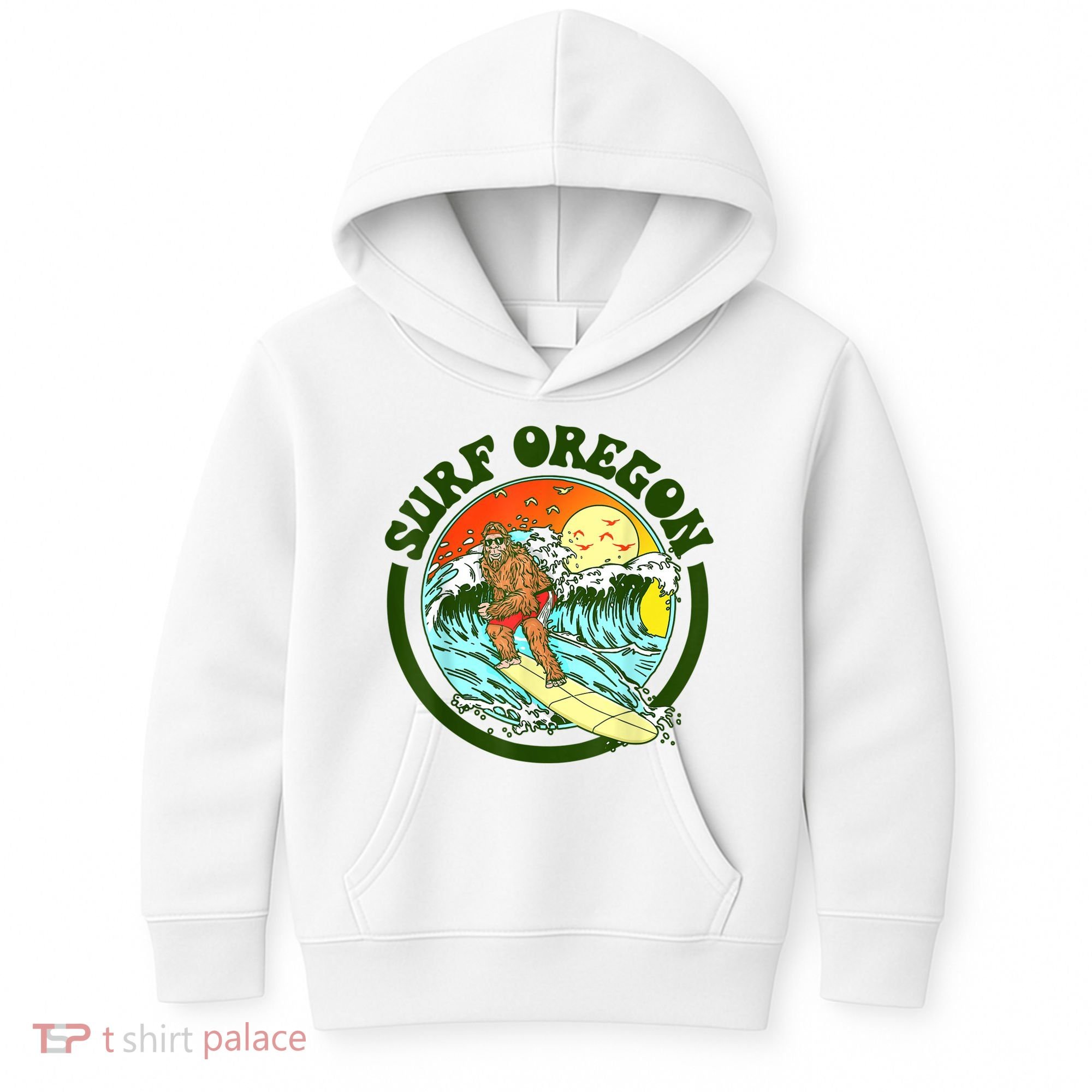Surf Oregon! Surfing Bigfoot Funny Beach Sasquatch Surfer Shirt Kids Hoodie