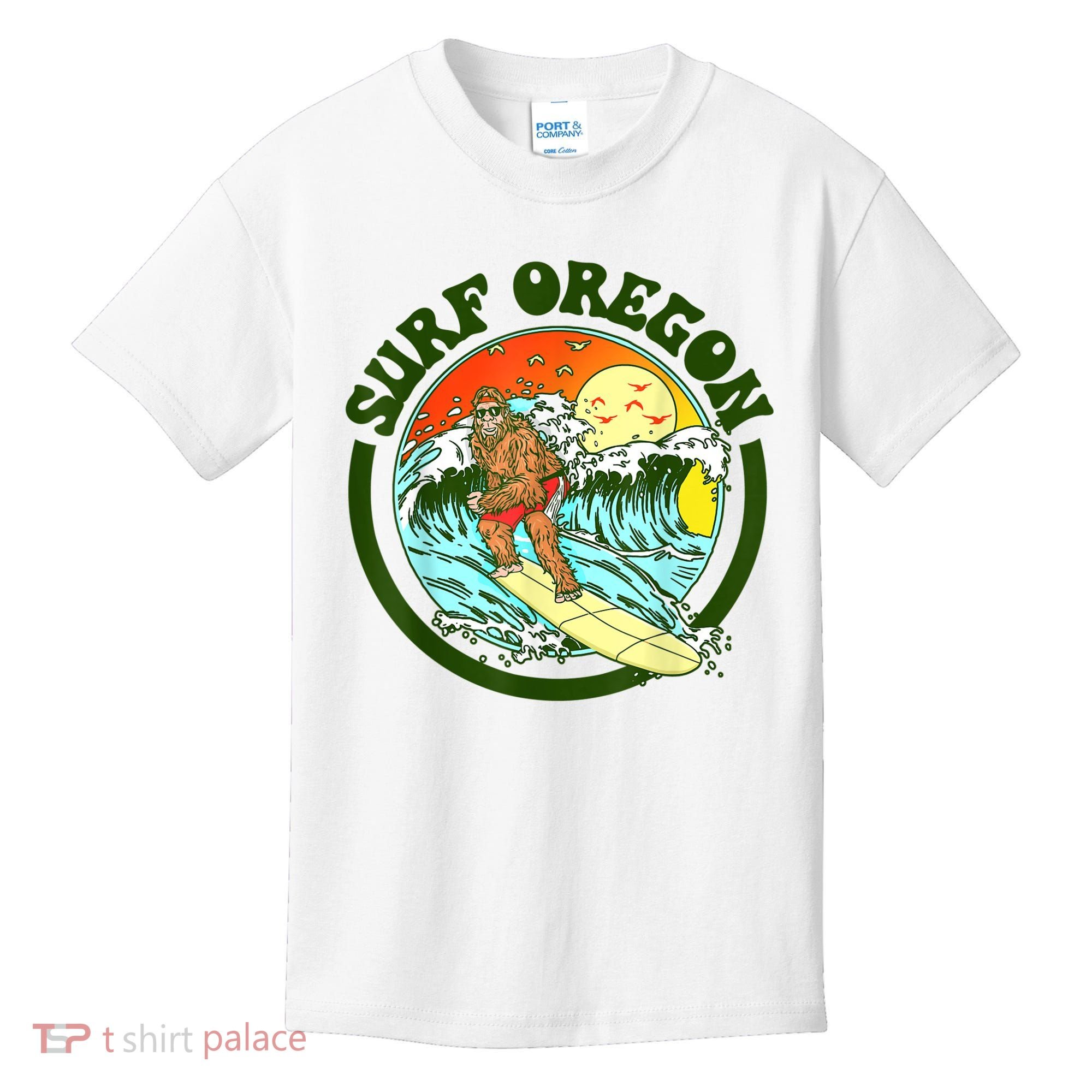 Surf Oregon! Surfing Bigfoot Funny Beach Sasquatch Surfer Shirt Kids T-Shirt